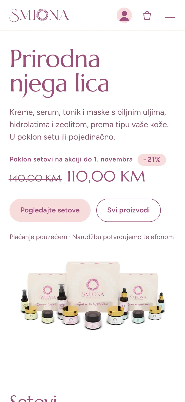 The smiona.com home page on a phone